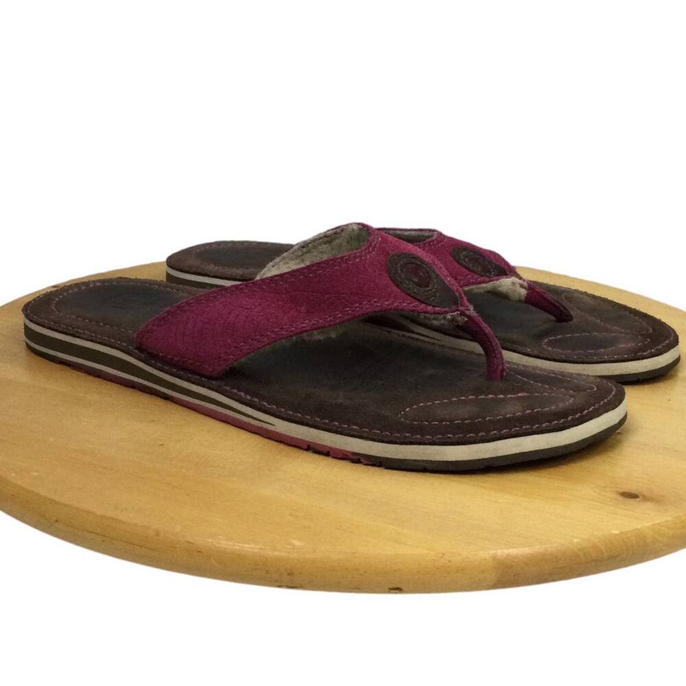 Merrell Fetch Plum Boho Sherpa Coastal Granola Girl Suede Thong Flip Flop 9 - Picture 2 of 9